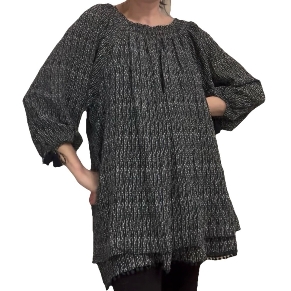 Apiece Apart Long Sleeve Silk Tunic Blouse Navy Blue Size Medium